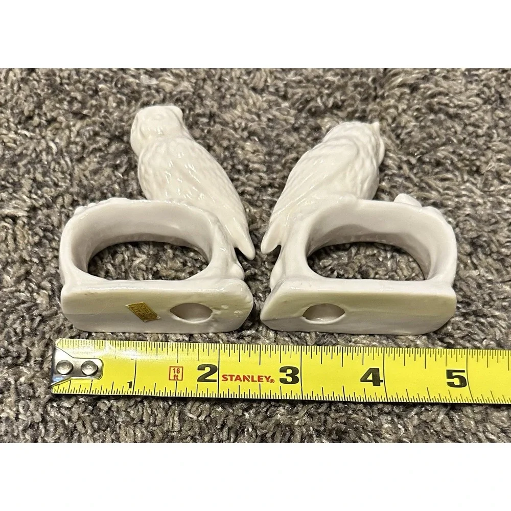 2 Ardalt Set Owl Shaped Napkin Rings Holders Lot Ceramic Pair Vintage Old China